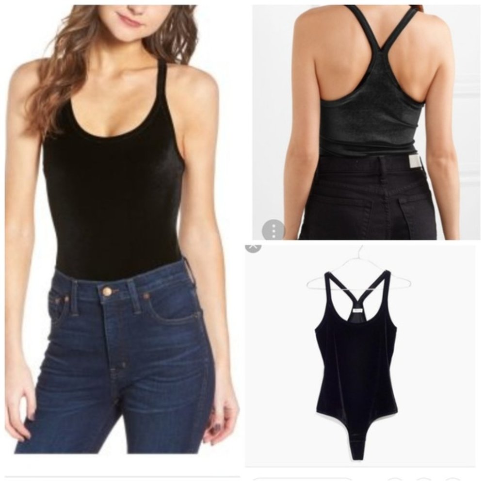 Madewell Velvet Racerback Bodysuit, Size Small